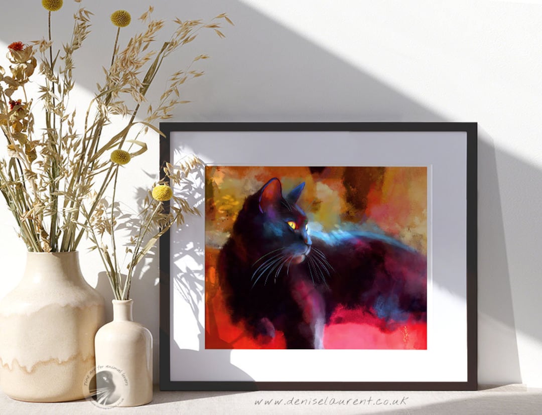 Black Cat Wall Art Black Cat Print Colorful Kitty Black Cat Artwork ...
