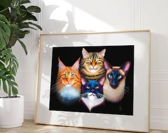 Lámina artística Boho Catsody: Gatos de la banda Queen - Regalo para amantes de los gatos