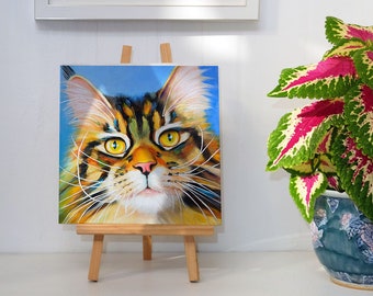 Original Painting - Hand Painted Tabby Cat Oil Painting - Original  Maine Coon Cat Artwork - Cat Wall Art -  Pet Portrait