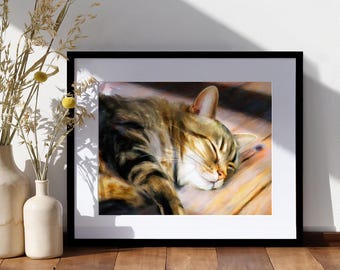 トラ猫のプリント - 眠っている子猫 - ウォールアート - ホームデコレーション