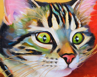 Original Oil Painting - Cute Tabby Cat Painting - Kitty Artwork  -  Gift For Cat Lovers