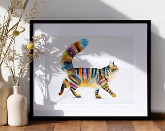 トラ猫のアートプリント：カラフルな水彩画