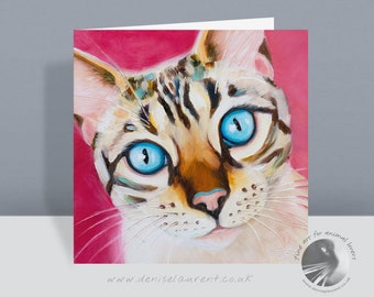 Cat Greetings Card - Blue Eyed Cat - Birthday - Thank You - Card For Cat Lovers - Eco Friendly