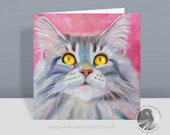 Silver Cat Card - Grey Kitty Cat Lovers Card - Birthday - Mothers Day - Thank You Card