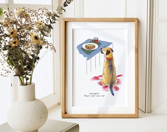 Border Terrier Print: Sausage Loving Pup! Unframed Art - Perfect Gift for Dog Lovers