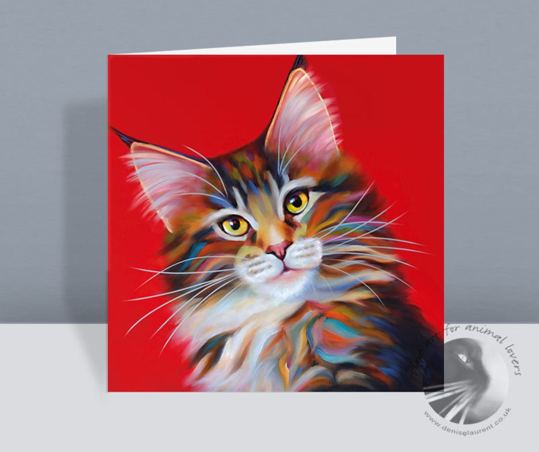 Tabby Cat Card Cute Cat Card Long Haired Cat Maine Coon Cat Card Birthday Card Blank Card Cards