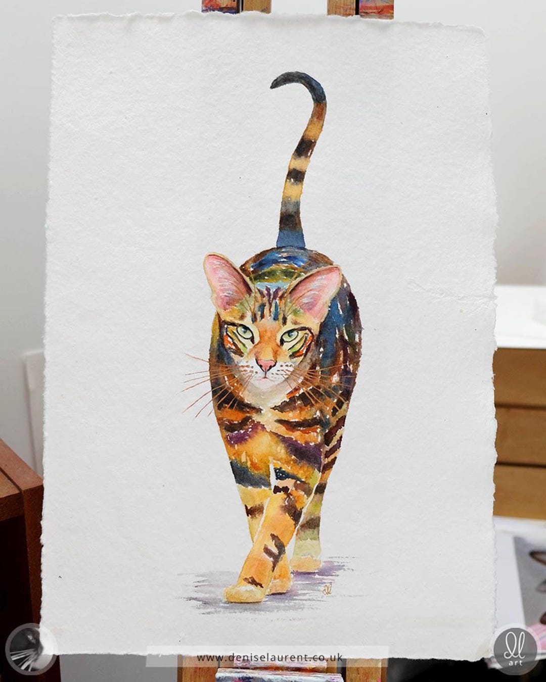Tabby Cat Watercolour - Original Painting on Handmade Paper - Gifts for ...