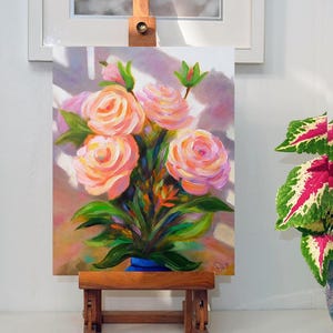 バラの油絵 - 花のオリジナルアート - 母の日にバラを贈る