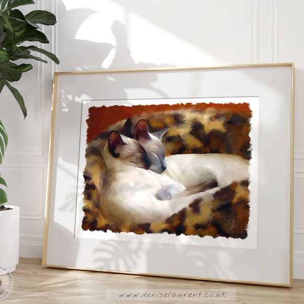 Siamese Cat Wall Art - Sleeping Siamese Cat Print - Meezer Artwork - Ltd Edition Print - framed canvas - Cat Home Decor