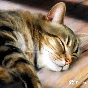 Tabby Cat Print Limited Edition Art Sleeping Kitty Print Tabby Cat Wall Art Home Decor Cat Painting Free Shipping image 1