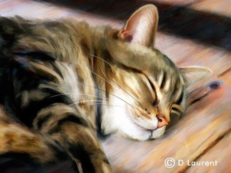 Tabby Cat Print Limited Edition Art Sleeping Kitty Print Tabby Cat Wall Art Home Decor Cat Painting Free Shipping image 1