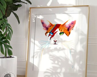 David Meowie Cat Art Print: op Aladdin Sane geïnspireerd interieur