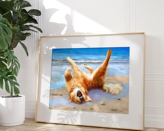 Golden Retriever Beach Art: Fine Art Paper or Framed Canvas