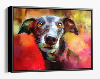 Greyhound Art Print: Colorful Dog Portrait, Framed Canvas Option
