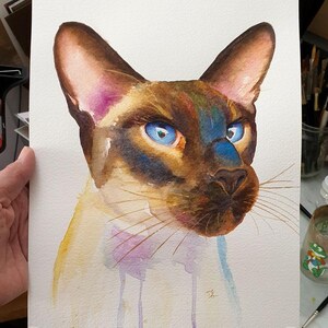 Siamese kat schilderij - originele aquarelcadeaus voor Meezer Moms