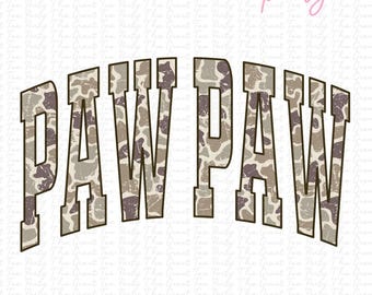 Paw-Paw camo hunting woodland western country southern varsity mascot vintage school spirit retro sublimation Png dtf dtg cup mug jackets
