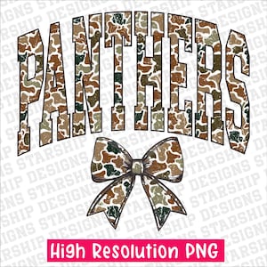 Panthers retro camo typography distressed School Spirit PNG School Mascot Go Team Preppy Mascot Png Trending Png Jackets varsity DTG DTF