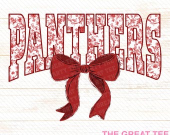 Equipo Panthers rojo Floral Toile Chinoiserie Acuarela Coquette Bow Clip Art Imprimible Dtf Dtg Sublimation Design Team