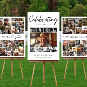Funeral Photo Collage Sign Set Templates, Funeral Welcome Sign Template, Celebration of Life, In Loving Memory, Memorial Poster Size FC01