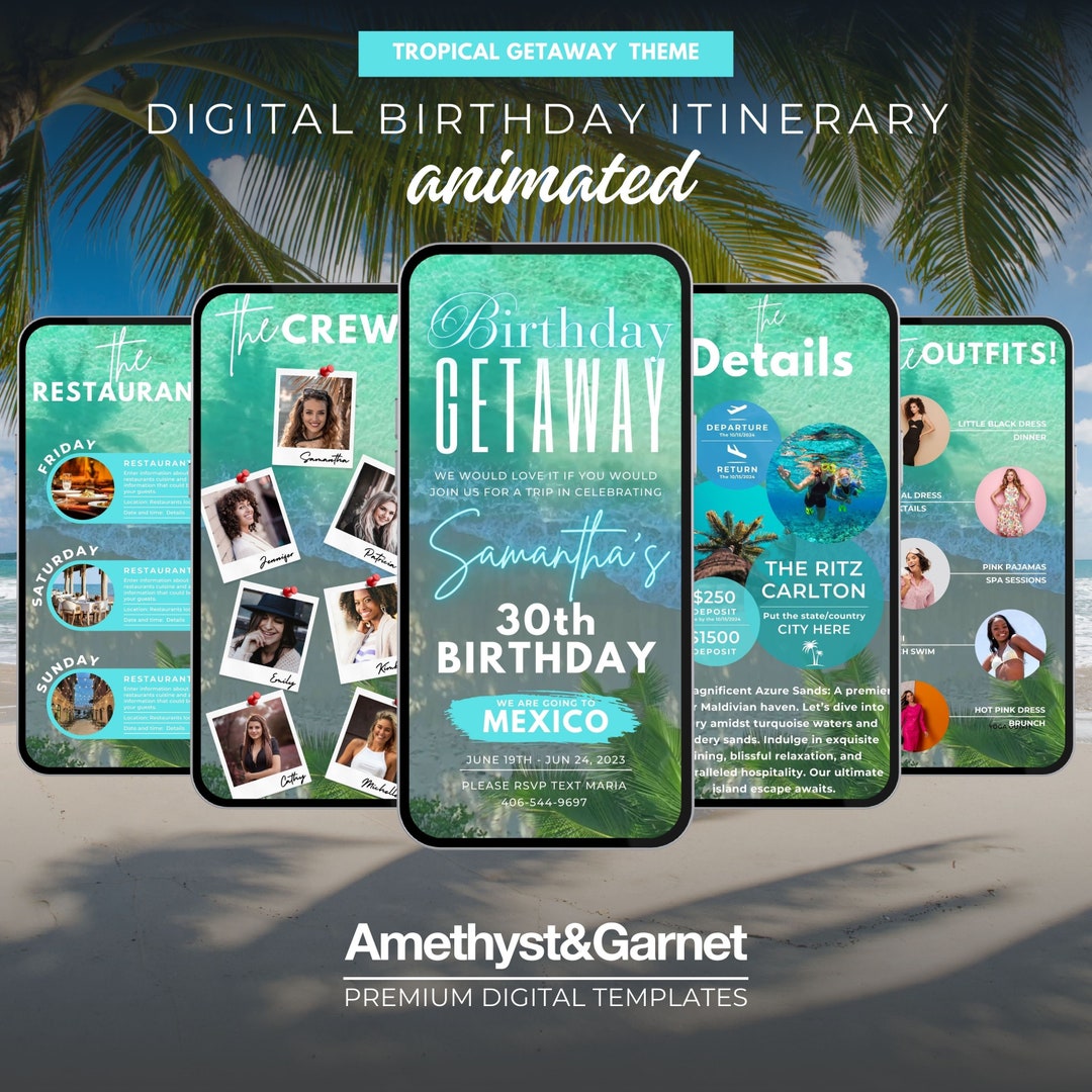 Digital Travel Itinerary, Itinerary Template, Travel Itineray, Birthday ...