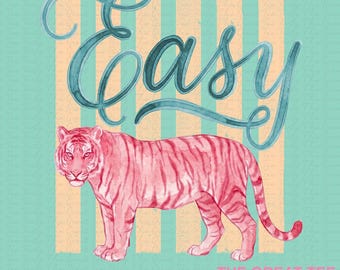 Easy Tiger trendy summer PNG Digital Design Girly Trendy Kid Design Women Pink Preppy Prep Print Bay Coastal Watercolor Trending Stripes