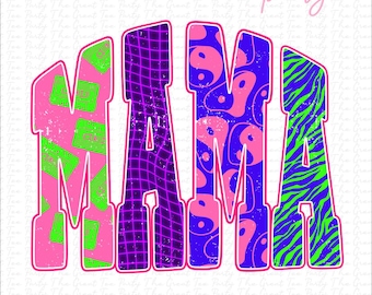 Trendy Mama PNG trendy Niedlich Retro 80er Mom Shirt Design Neon Blitz Checkers Sommer Adrette Mom Life Sommer Vintage Sublimation Zebra Disco