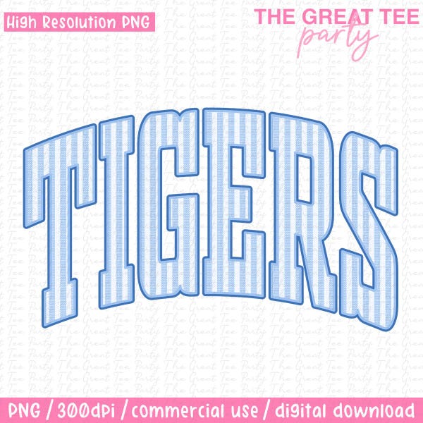 Tigers Seersucker Stripes Blue Png School Spirit School Mascot Go Team Preppy Mascot Png Trending Png Jackets varsity DTG DTF