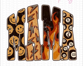 Retro Mama Shirt, Trendy Mama Sublimation, Flame Smiley Lightning Bolt Png, Checkered Vintage Mama, Boho Western Aesthetic, Preppy Mama Png