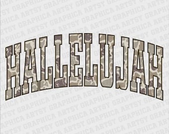 Hallelujah retro Camo WWJD Faith Jesus typography distressed School Spirit PNG Mascot Go Team Preppy Mascot Trending Jackets varsity dtf dtg