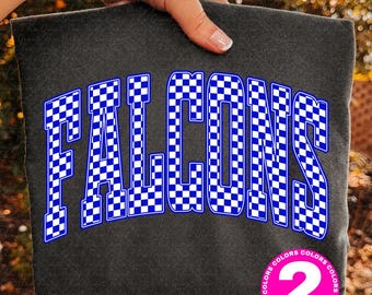 Falcons Blue Red Checker Gingham Checkered Mascot Coquette School Spirit PNG Preppy Graphic Design DTG DTF cup hat mug shirt