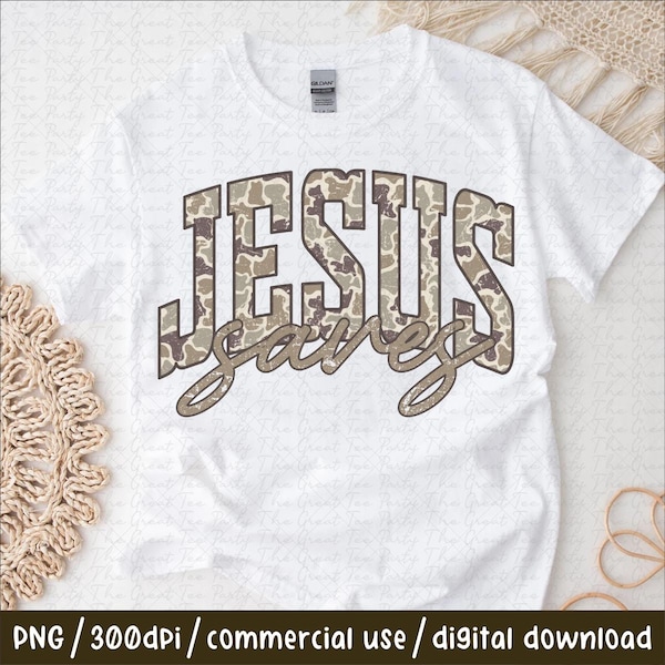 JESUS saves retro Camo WWJD Faith typography distressed School Spirit PNG Mascot Go Team Preppy Mascot Trending Jackets varsity dtf dtg