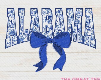 Equipo de diseño de sublimación DTF DTG con estampado floral azul Alabama, estilo chinoiserie, acuarela, lazo coqueto, imágenes prediseñadas, imprimible, DTF, DTG.