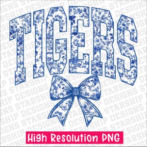 Tigers coquette toile bow distressed School Spirit PNG School Mascot Go Team Preppy Mascot Png Trending Png Jackets varsity DTG DTF