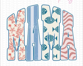 Summer Coastal Mama PNG trendy Cute Retro Mom Shirt Design  Checkers Summer Preppy Mom Life Summer Beach Sublimation DTG DTF Lobster