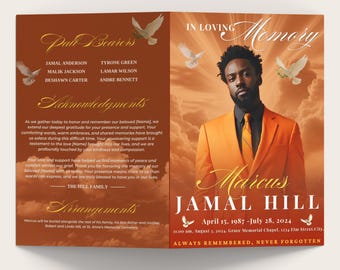Orange Funeral Memorial Program, 8 Pages, 8.5x11 Inch, Funeral