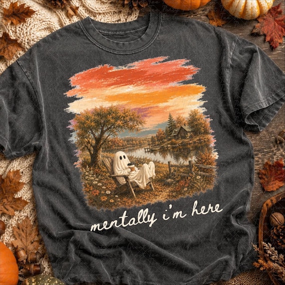 Summerween Ghost Png, Mentally I am Here Sublimation Design, Trendy Halloween Lover Shirt Design, Funny Fall Png dtf dtg sublimation
