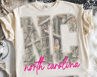 North Carolina realtree camo state hunting woodland western country southern vintage retro sublimation Png dtf dtg cup mug