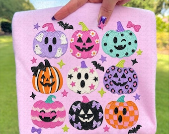 Cute Jack O Lanterns, Doodle Pumpkins Girly Digital Download, Sublimation DTF, Trendy Boutique Shirt, Coquette Design, Spooky Season Tee