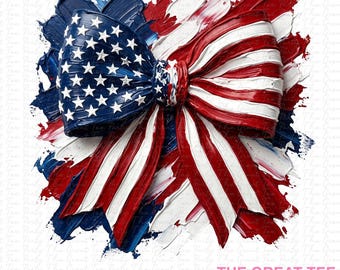 Patriotic Hand-Painted USA bow Sublimation PNG Digital Download USA Flag Bow 4th of July Bow American Pride Shirt Design Coquette 2