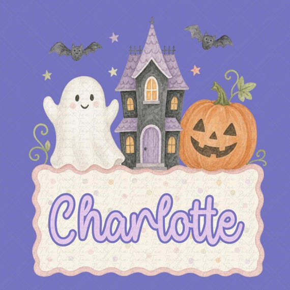 Name Block Halloween PNG Digital Design Trendy File Kid Design Children Prep Girly Plate Front Ghost Gingham Preppy Pink Candy Pumpkin Boy