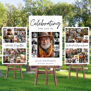 Funeral Photo Collage Templates Sign Set, Funeral Welcome Sign Template, Celebration of Life, In Loving Memory, Memorial Poster Size FC01