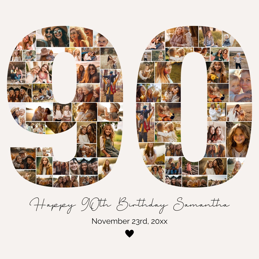 90th Birthday Photo Collage Template, Personalized Gift for Grandma ...