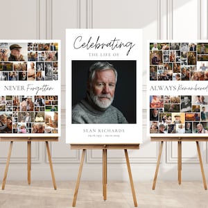 Funeral Photo Collage Sign Set Templates, Funeral Welcome Sign Template, Celebration of Life, In Loving Memory, Memorial Poster Size FC01