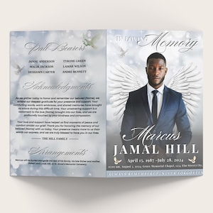 Funeral Memorial program White, 8 pages, 8.5x11 inch, Cloud Funeral Program, Celebration of Life, Keepsake Digital Download, Canva Template