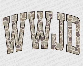 WWJD retro Camo WWJD Faith Jesus typography distressed School Spirit PNG Mascot Go Team Preppy Mascot Trending Jackets varsity dtf dtg