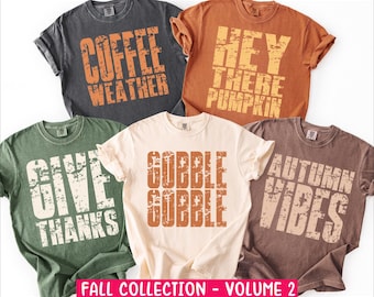 Paquete de otoño PNG, diseños de camisetas otoñales desgastadas retro, clima de café, hola calabaza, dar gracias, gulá, vibraciones otoñales DTF DTG