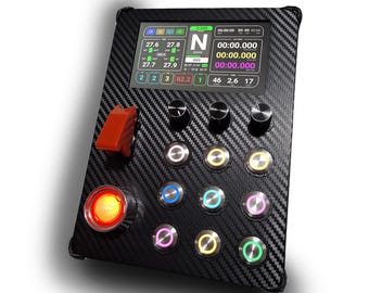 Simracing Buttonbox con Schermo Display Dashbord 5pollici PC, Pulsanti Luminosi Metallo RGB Personalizzabili, Leva pulsante start Sim Racing