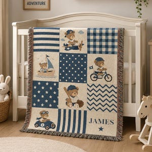Baby Blanket with Name | Personalized Baby Blanket | Bear Baby Blanket Personalized | Custom Baby Blanket Boy | Personalised Baby Blanket