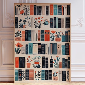 Buch Kunstdruck | Vintage Bibliothek Poster | Retro Buchliebhaber Kunst Lesung Kunstdruck | Bücherregal Kunst Geschenk für Leser Frau | Bibliothek Kunstdruck