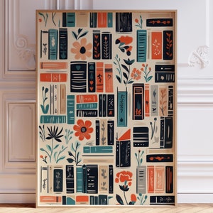 Buch Kunstdruck | Vintage Bibliothek Poster | Retro Buchliebhaber Kunst Lesung Kunstdruck | Bücherregal Kunst Geschenk für Leser Frau | Bibliothek Kunstdruck